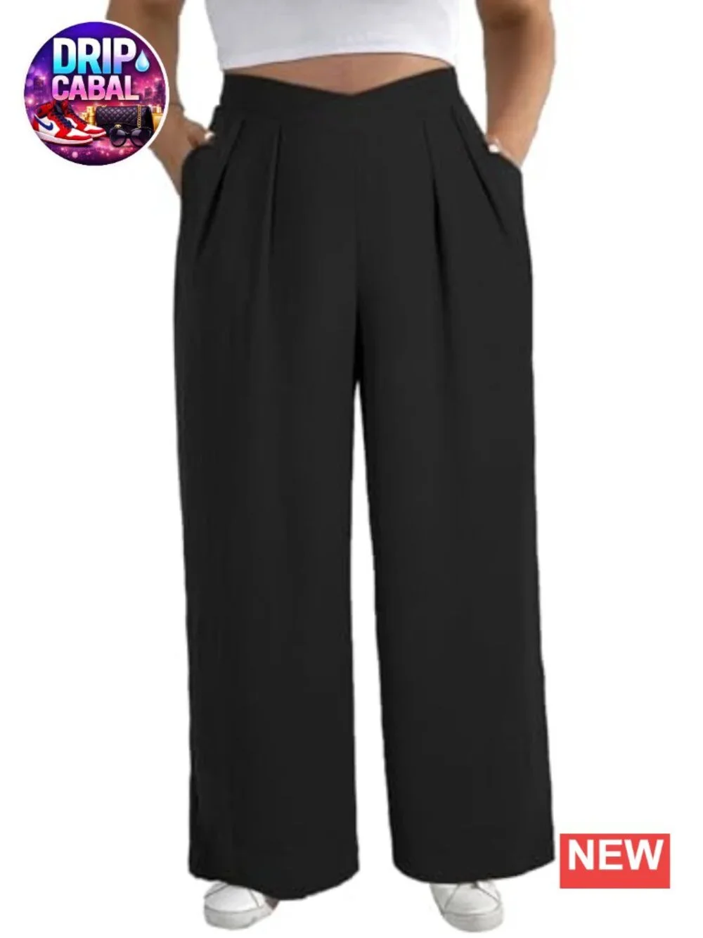 Plus Size Wide Leg Pants Crossover High Waist Pleated Pockets